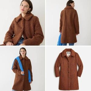 J.Crew-Brown Preppy longline Teddy Sherpa warm coat with 3 pockets .Size MP